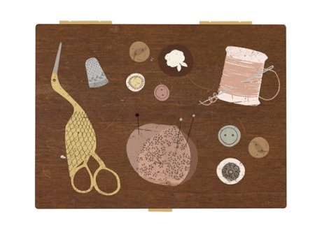 Vintage sewing kit digital print by Clare Owen